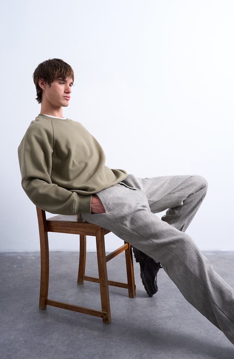 Topman Boxy Raglan Sleeve Sweatshirt, Alternate, color, Light Khaki