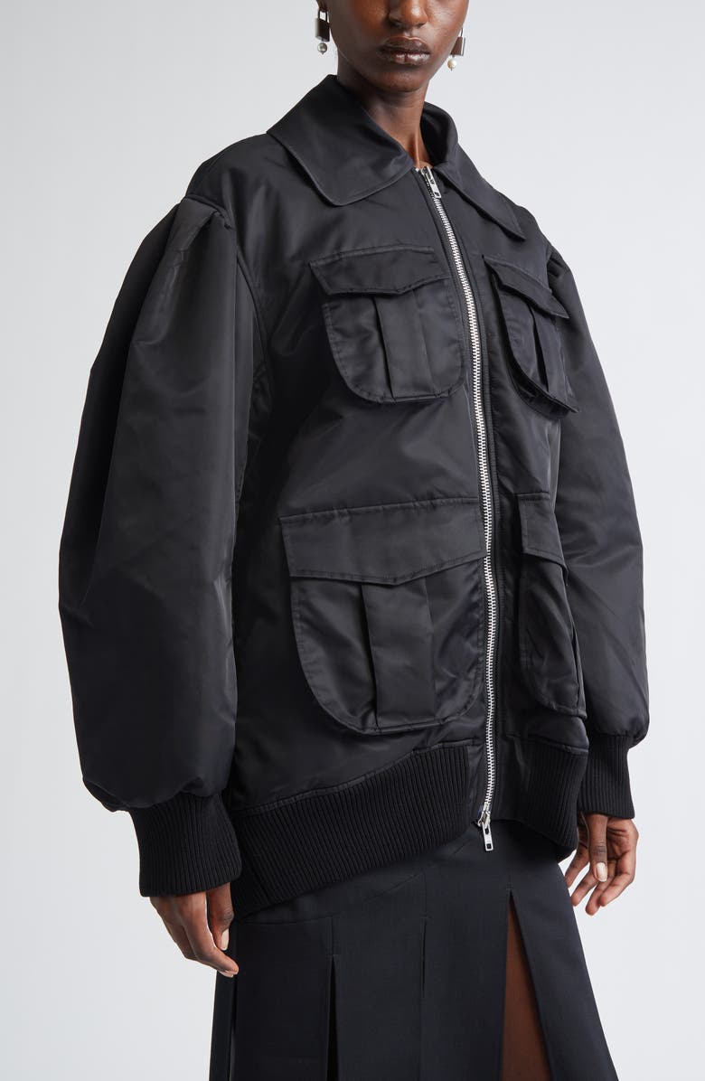 Simone Rocha Multi Pocket Puff Sleeve Bomber Jacket, Alternate, color, Black