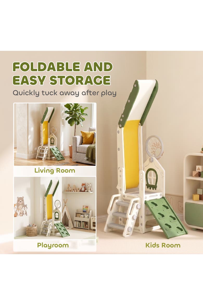 5-in-1 Toddler Slide, Foldable Playset with Ladder & Climber, Cream White, Alternate, color, Cream White