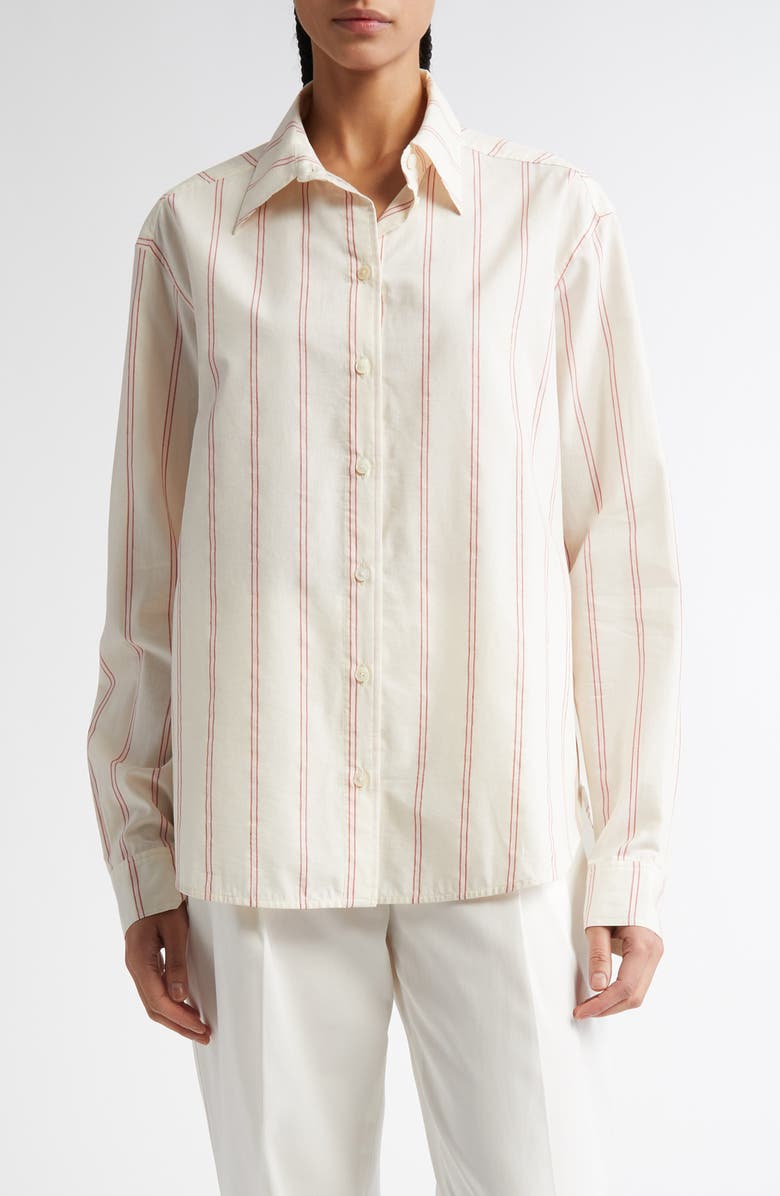 TOTEME Relaxed Stripe Button-Up Shirt, Main, color, Ecru/ Blossom