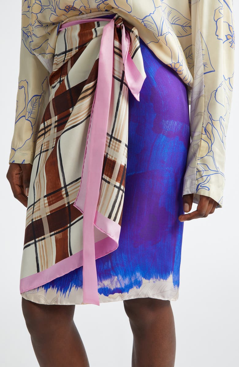 Dries Van Noten Scarfy Mixed Print Silk Wrap Skirt, Alternate, color,