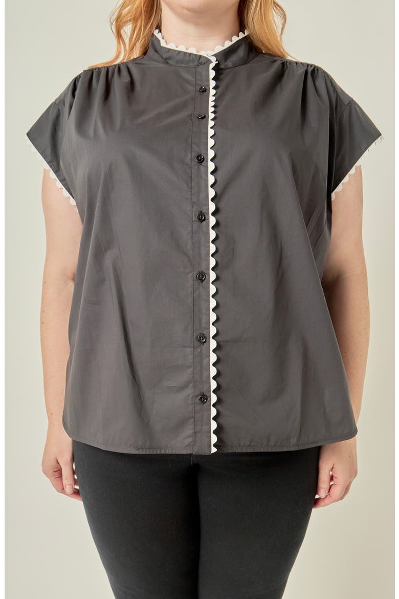 Scallop Trim Cotton Top, Alternate, color, BLACK/ WHITE