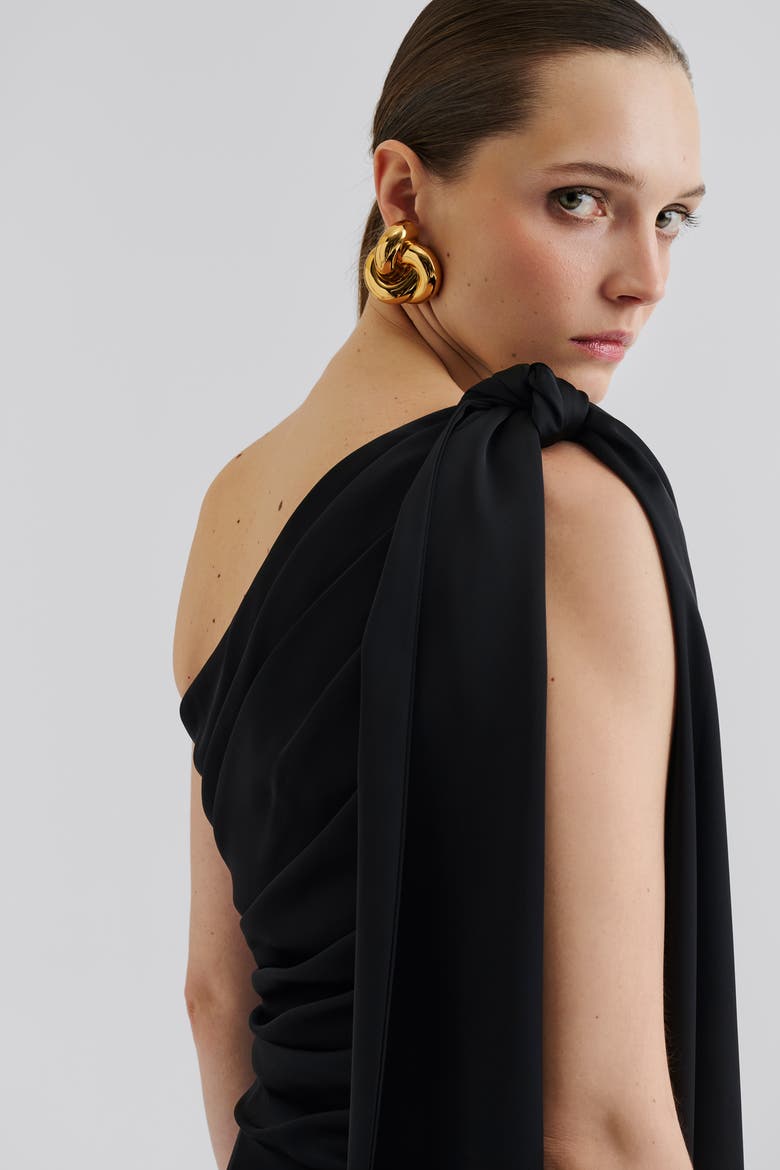Nelly Draped One Shoulder Mini Dress, Alternate, color, Black