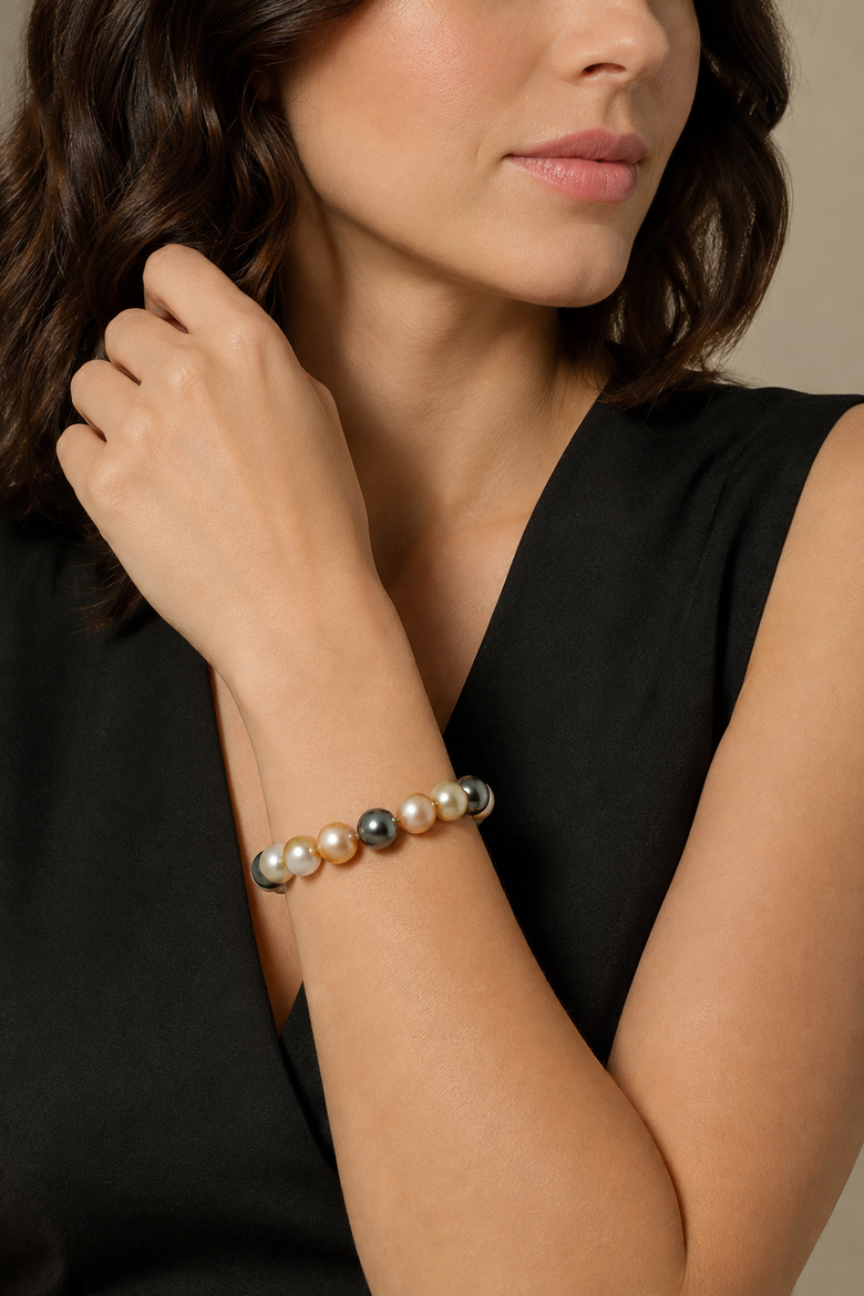 10-11mm South Sea & Freshwater Multicolor Bracelet - AAA Quality, Alternate, color, White Gold Clasp