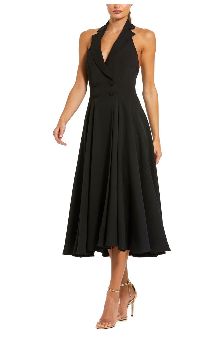 Mac Duggal Crepe Sleeveless Blazer Halter Midi Dress, Main, color, Black