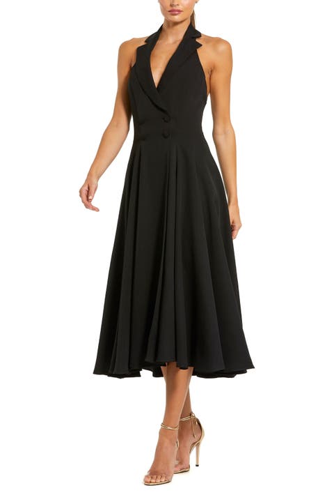 Crepe Sleeveless Blazer Halter Midi Dress