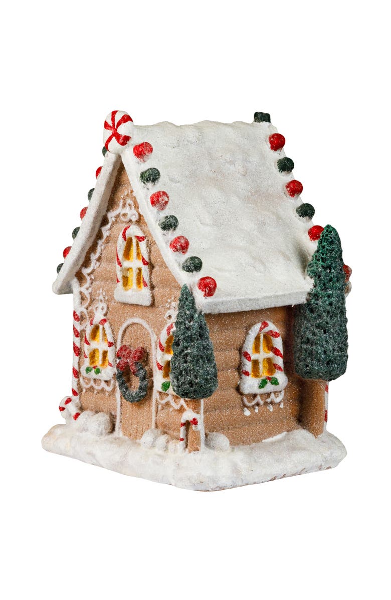 Northlight Snow Covered Gingerbread House with Candy Accents Christmas Decoration - 8", Alternate, color, Multi