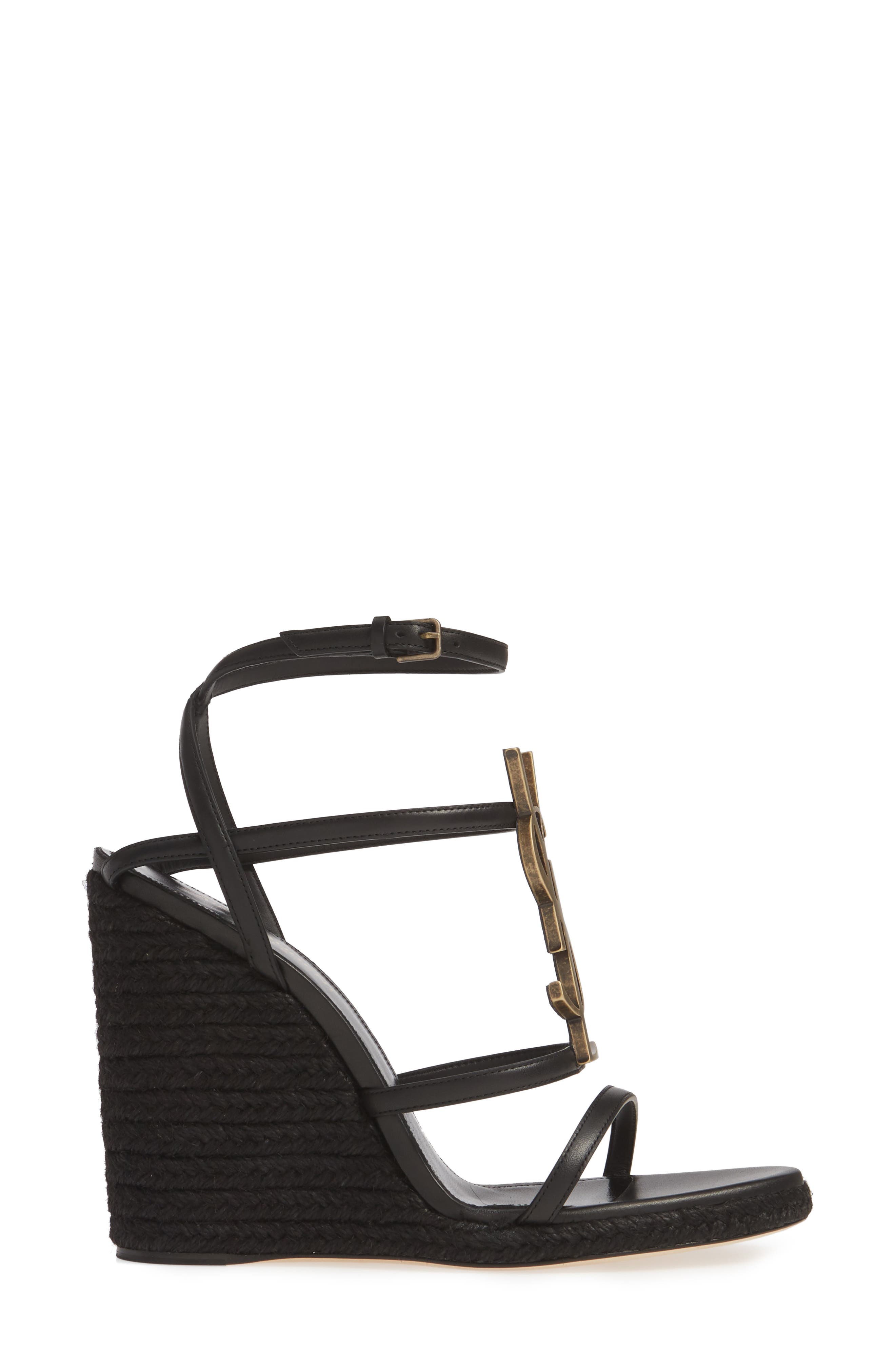 Saint Laurent Cassandra YSL Logo Wedge Sandal, Alternate, color, 