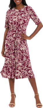 London Times Side Tie Jersey Midi Dress