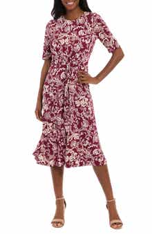 London Times Side Tie Jersey Midi Dress