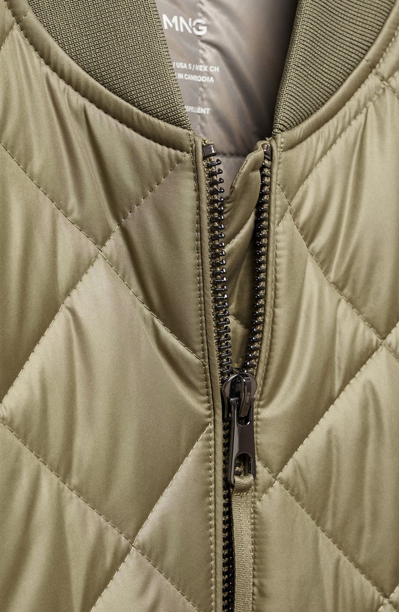 MANGO Quilted Waterproof Bomber Jacket, Alternate, color, Khaki