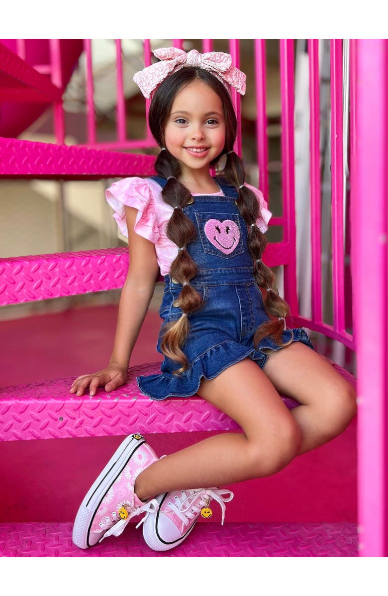 Mia Belle Girls Girls SmileyWorld  Happy Heart Denim Shortall Set, Alternate, color, Pink