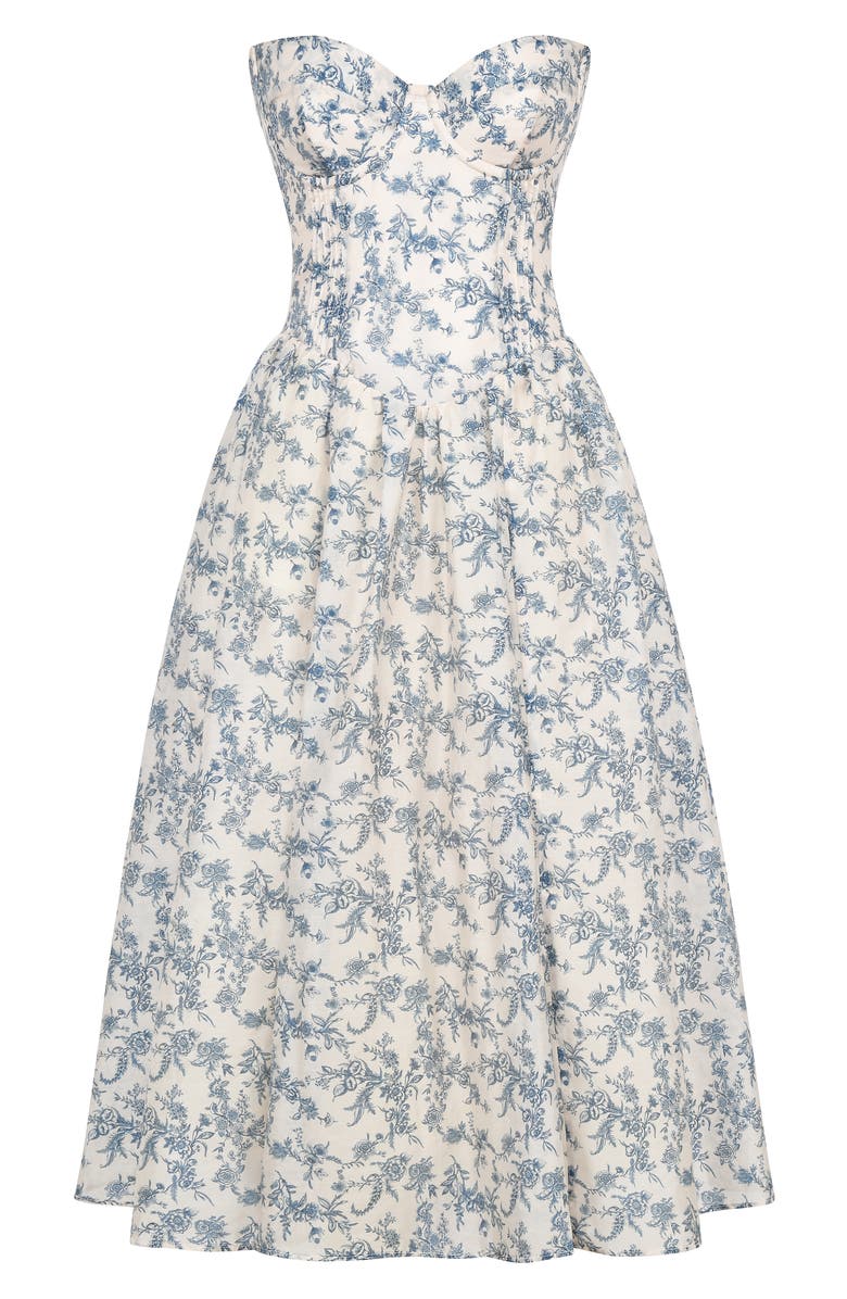 HOUSE OF CB Bennett Corset Strapless Fit & Flare Cocktail Dress, Alternate, color, Navy Cream Floral
