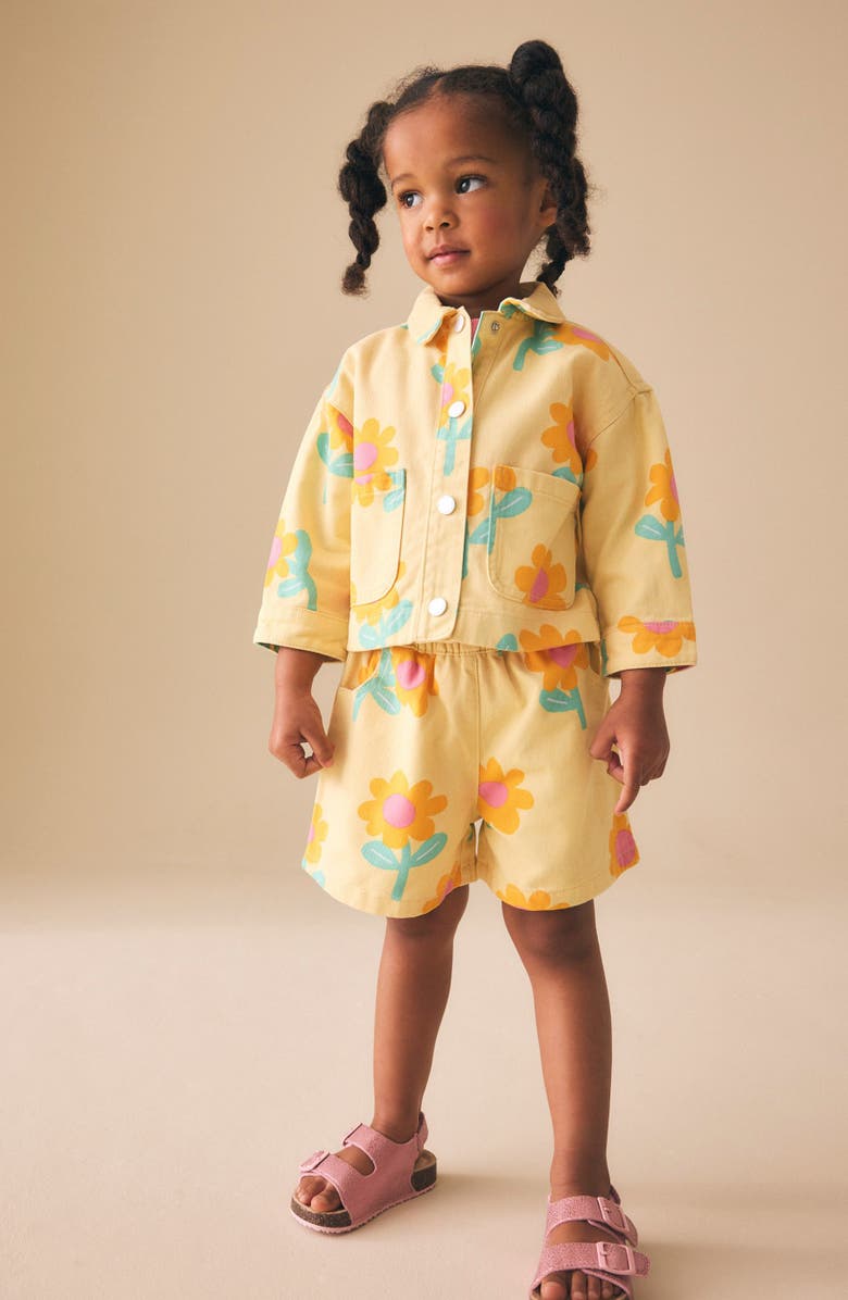 NEXT Kids' Cotton Twill Snap-Up Shirt & Shorts Set, Alternate, color, Yellow