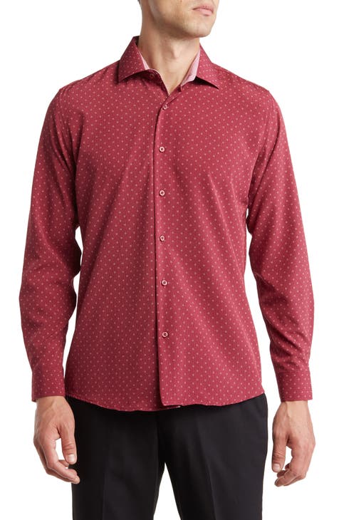 Slim Fit Print Long Sleeve Button-Up Dress Shirt