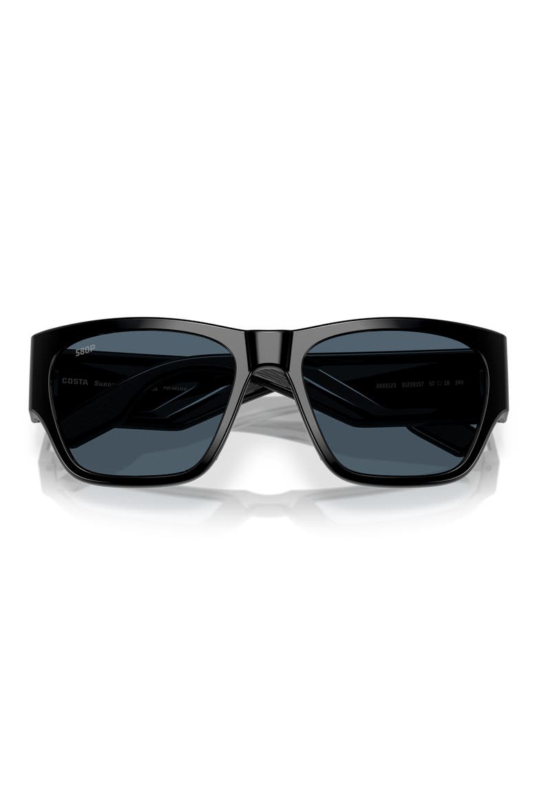 Suenos 57mm Polarized Rectangular Sunglasses, Alternate, color, BLACK/ GRAY 580P