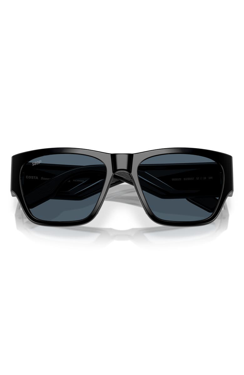 Costa Del Mar Suenos 57mm Polarized Rectangular Sunglasses, Alternate, color, Black/ Gray 580P