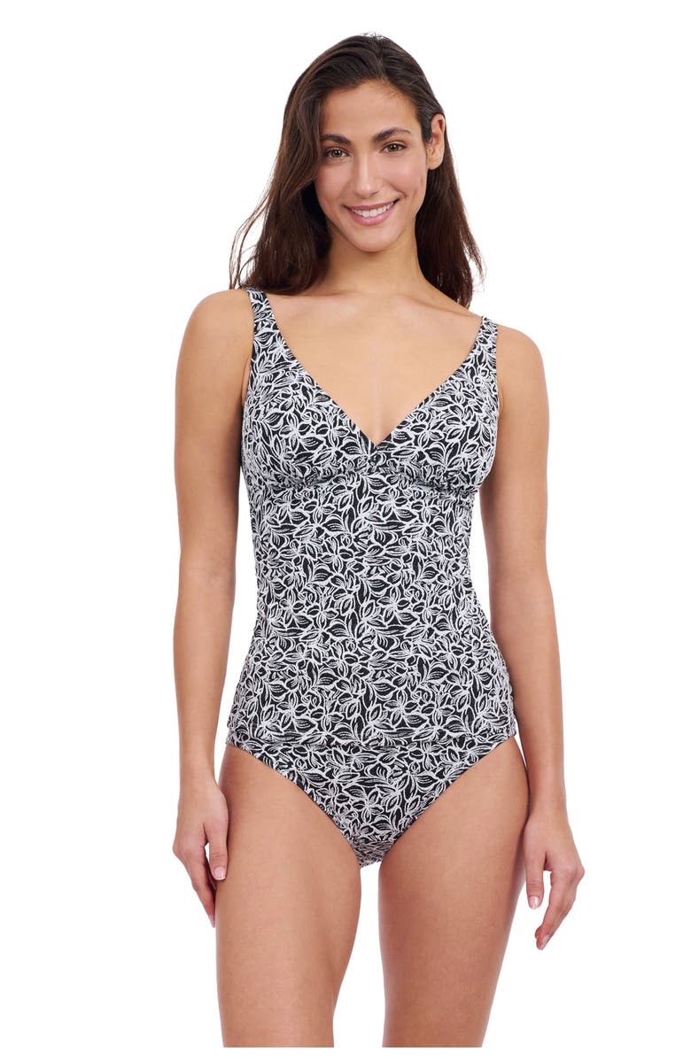 Profile by Gottex Plumeria D Cup V Neck Tankini, Main, color, Black & White