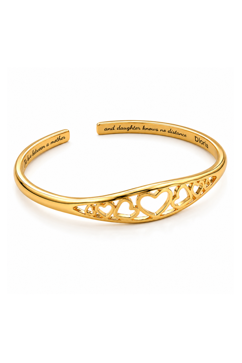 Adjustable Engraved Mother Daughter Heart Cuff Bracelet, Alternate, color, Gold