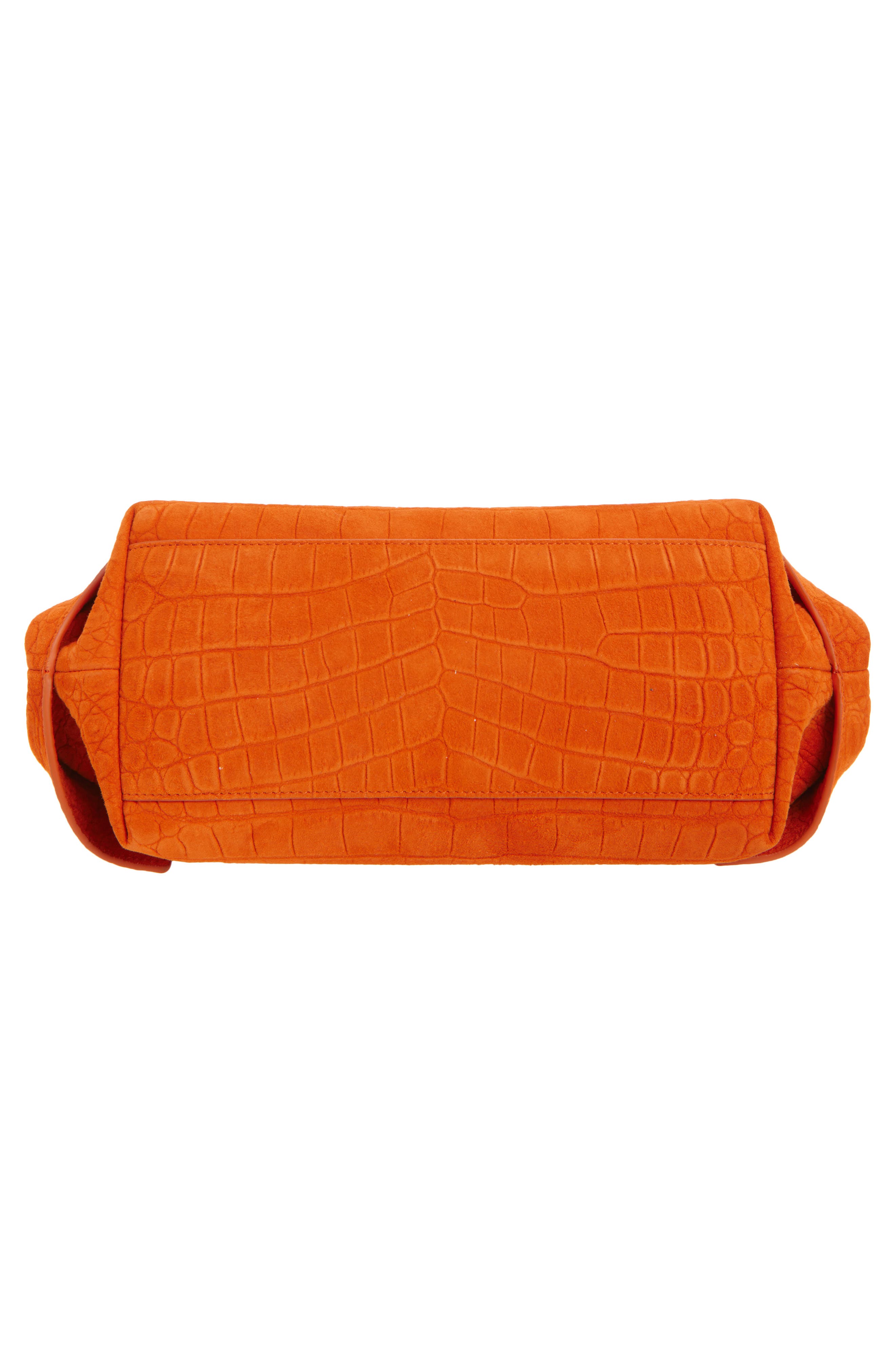 FERRAGAMO Gancini Chain Folded Croc Embossed Suede Shoulder Bag, Alternate, color, Light Siena