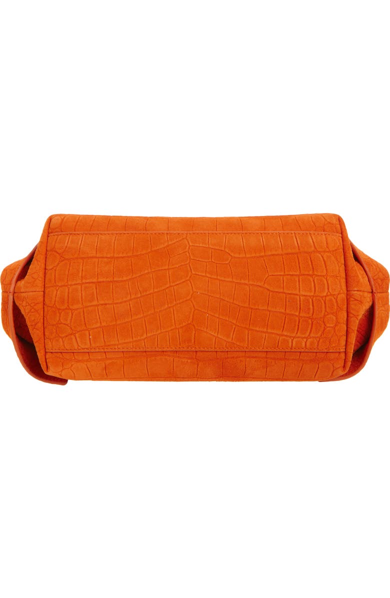 FERRAGAMO Gancini Chain Folded Croc Embossed Suede Shoulder Bag, Alternate, color, Light Siena