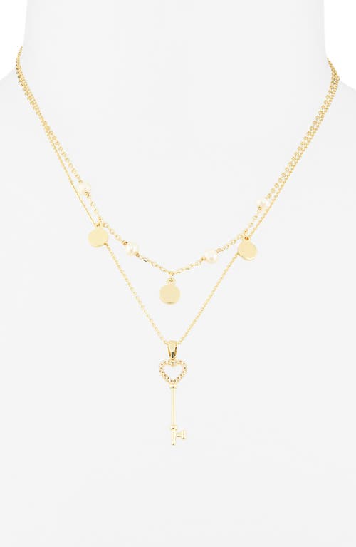 Chelsea28 Set Of Two Demi Fine Freshwater Pearl & Key Pendant Necklaces In Gold