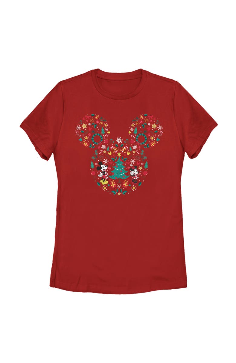 Mickey & Friends Women's Mickey & Friends Christmas Silhouette Graphic T-Shirt, Main, color, Red
