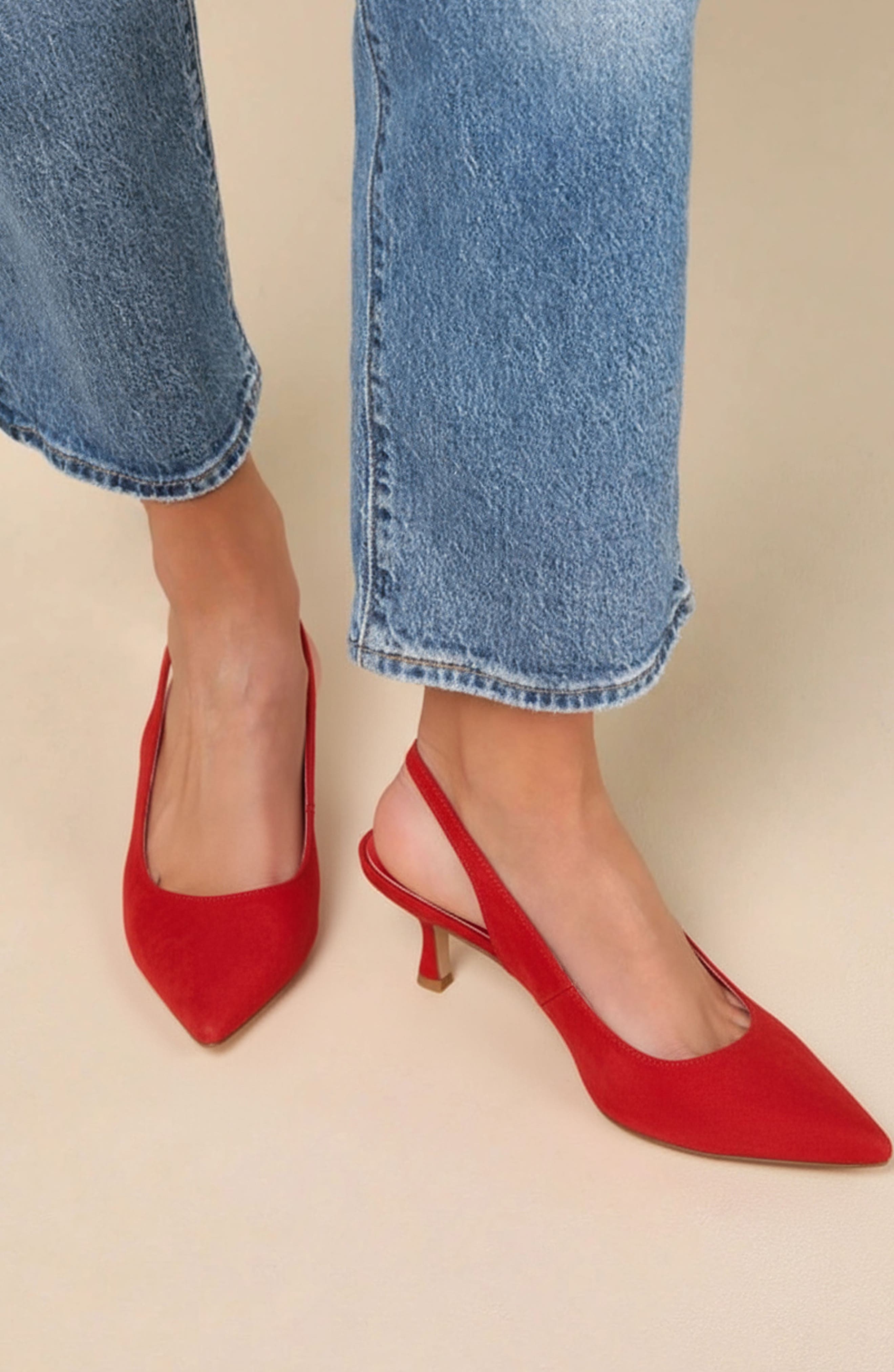 Alodia Pointed Toe Slingback Pump, Alternate, color, RED SUEDE