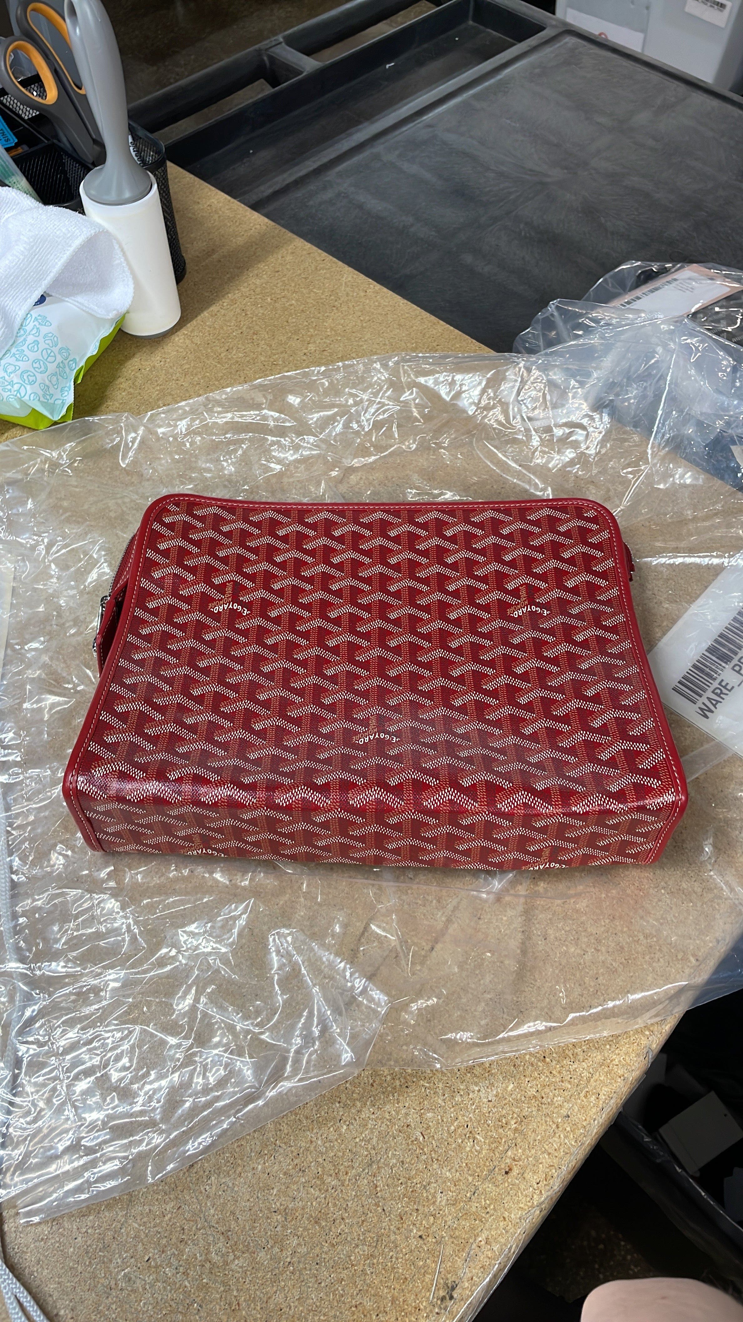 Pre-Owned Goyard Jouvence Toiletry Pouch Coated Canvas GM, Alternate, color, Red