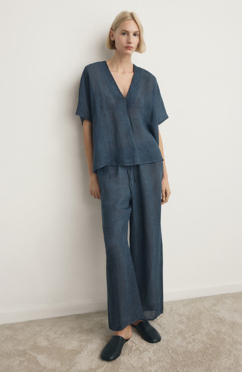 MANGO Ramie Pajama Pants, Alternate, color, Ink Blue