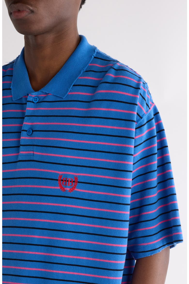 Laurel Embroidered Oversize Cotton Piqué Polo, Alternate, color, 4326 BLUE/ PINK