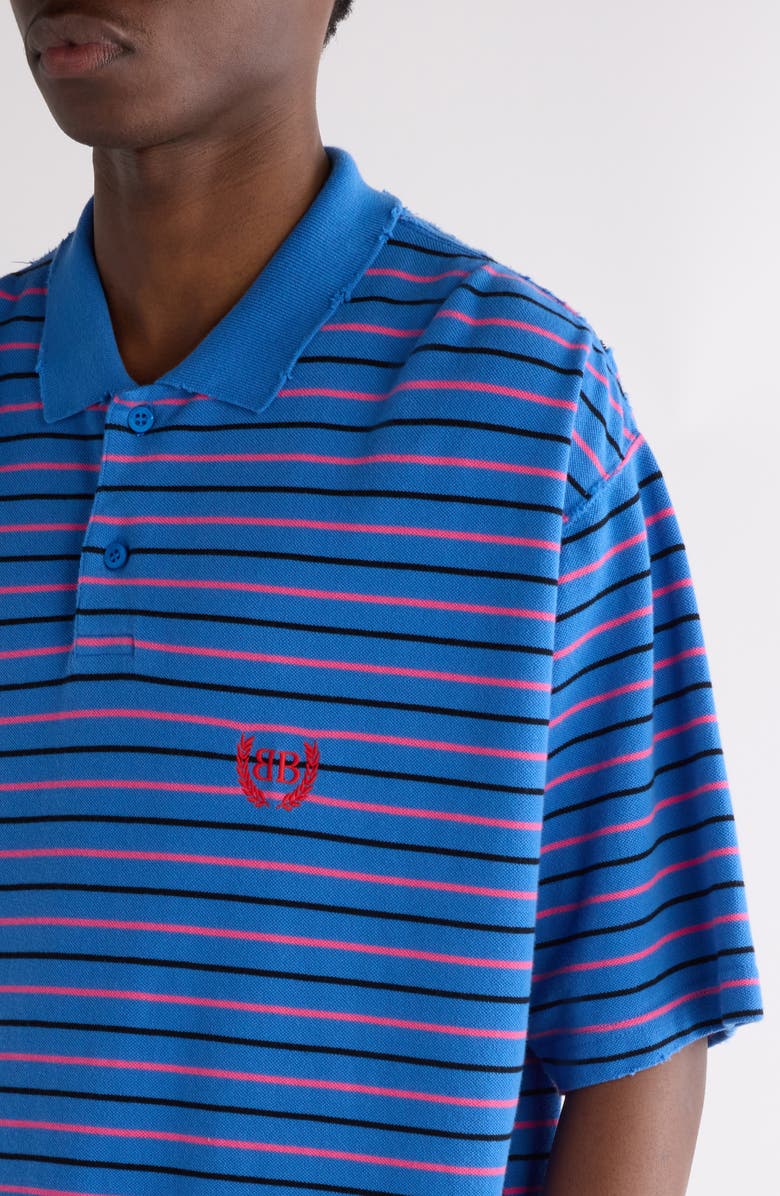 Balenciaga Laurel Embroidered Oversize Cotton Piqué Polo, Alternate, color, 4326 Blue/ Pink