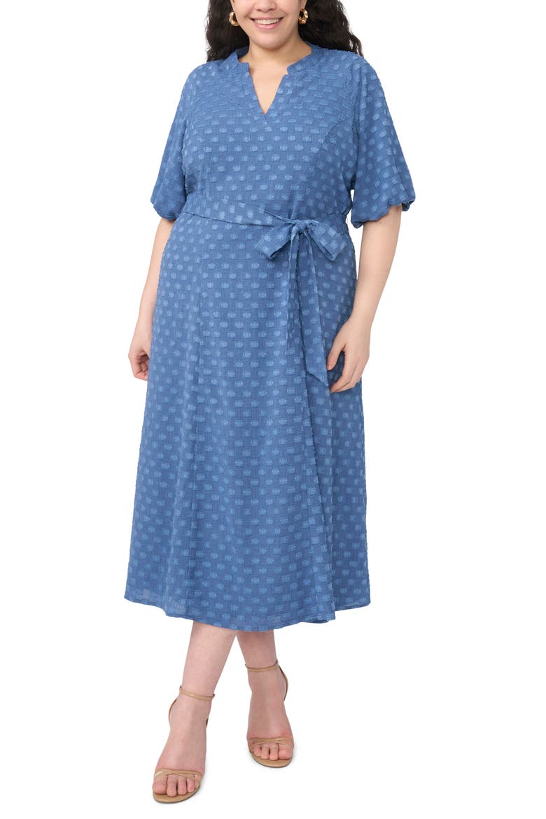 Clip Print Short Sleeve Midi Dress, Main, color, CLASSIC INDIGO