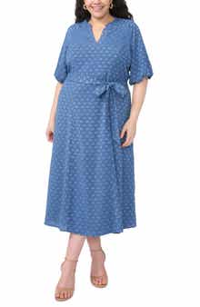 Clip Print Short Sleeve Midi Dress