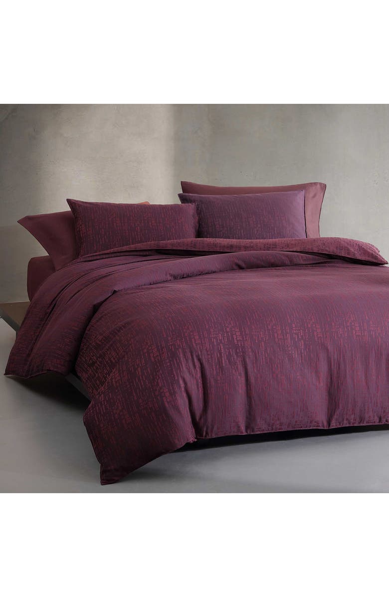 Calvin Klein Linear Circuit Cotton Duvet Cover & Shams Set, Alternate, color, Dark Red