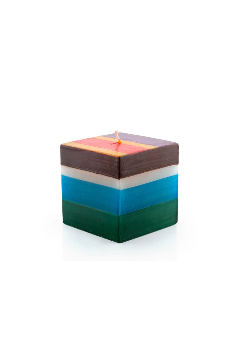 Memphis Stripe Painted Cube Candle, Main, color, Multicolor - 3x3x3"