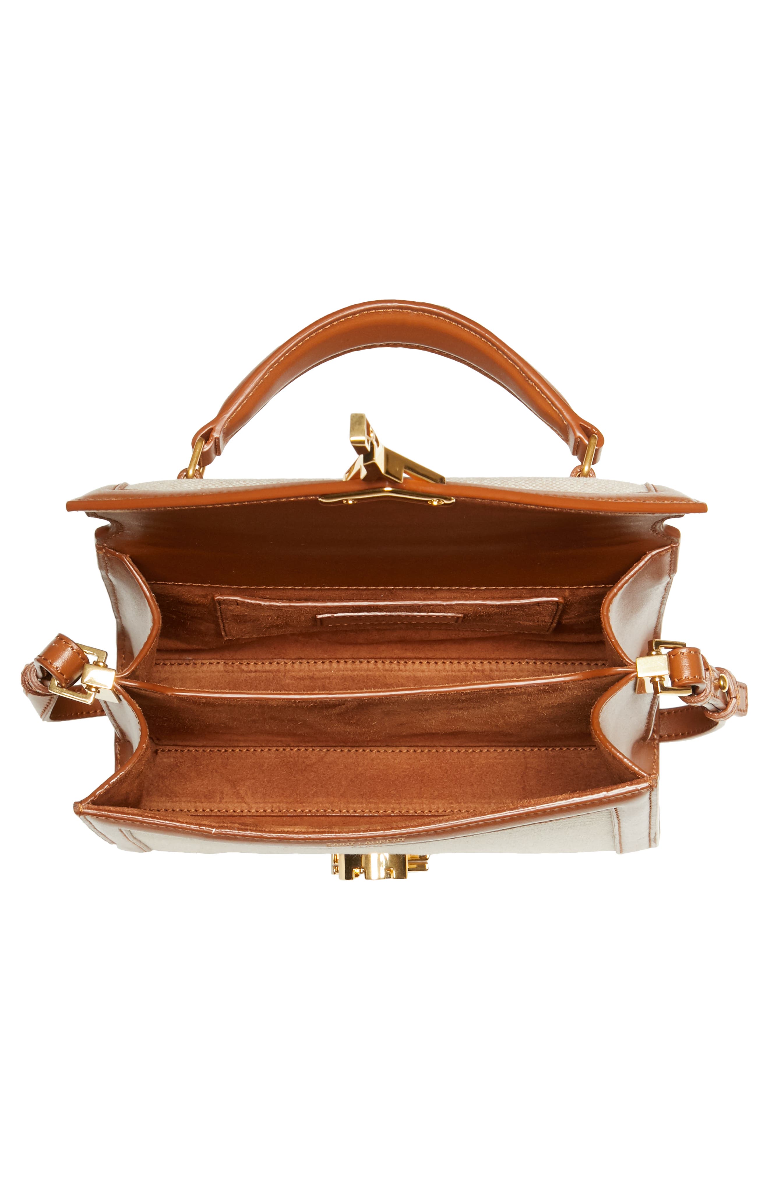Saint Laurent Mini Cassandra Linen Top Handle Bag, Alternate, color, 