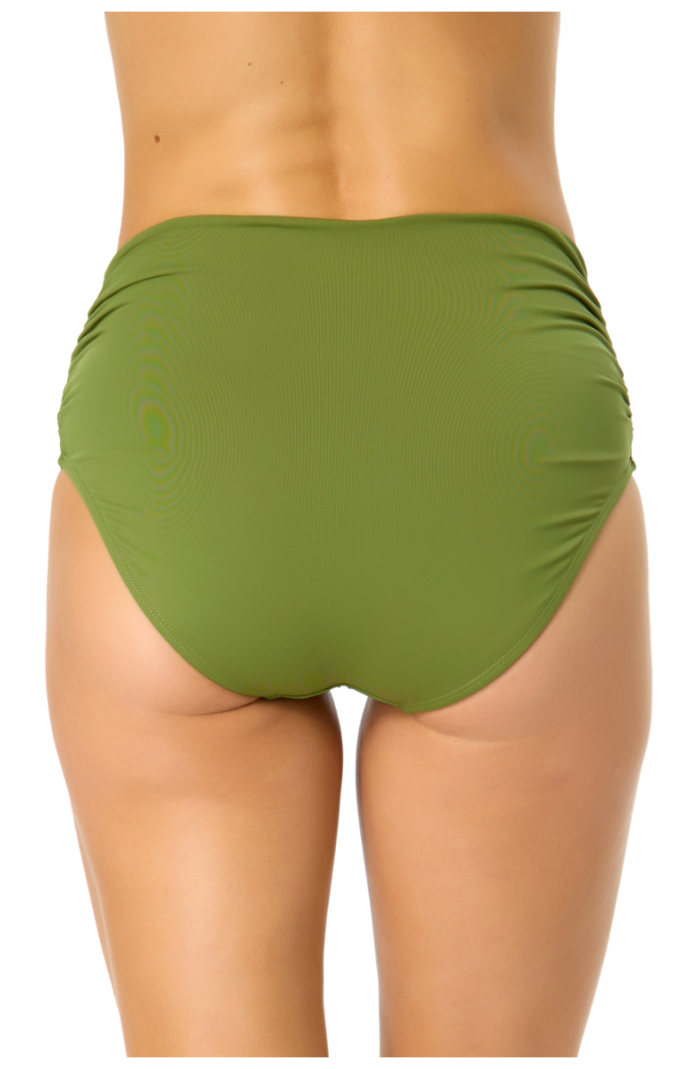Anne Cole Women's Live In Color Solid Convertible High Waist Shirred Swim Bottom, Alternate, color, Olive