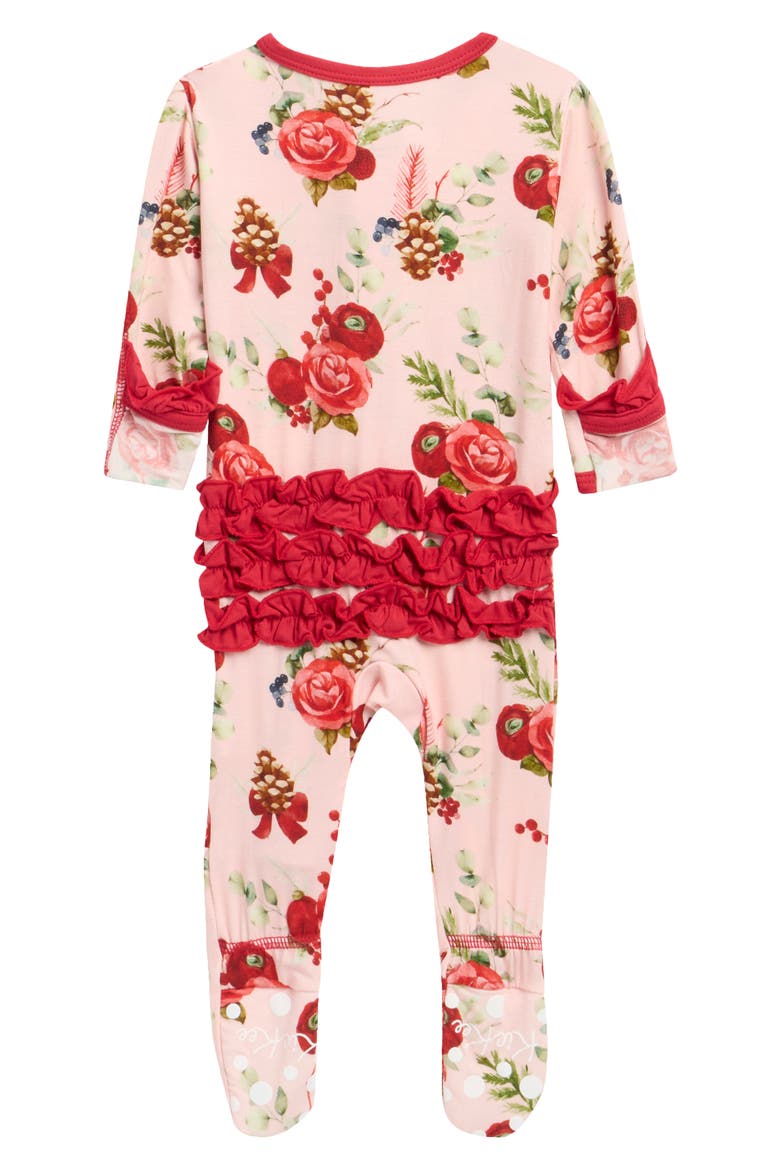 Kids' Ruffle Zip Footie, Alternate, color, BABY ROSE HOLIDAY FLORAL