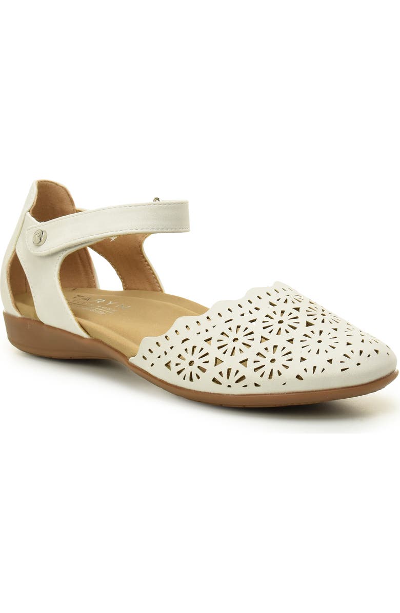 Taryn Rose Laser Cut Ankle Strap Sandal, Main, color, Silver Metallic