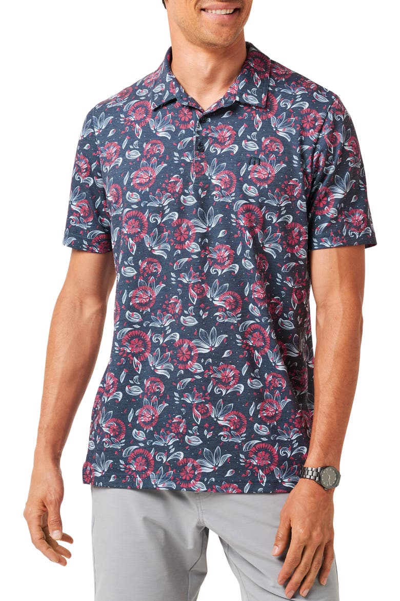 Featherweight Flourish Floral Print Piqué Polo, Main, color, MOOD INDIGO/ VINTAGE INDIGO