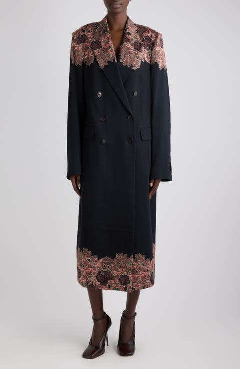 Rarrysta Floral Embroidered Double Breasted Coat