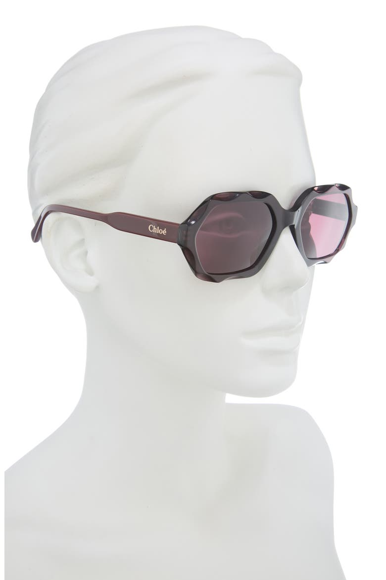 56mm Scalloped Geometric Sunglasses, Alternate, color, VIOLET BURGUNDY VIOLET