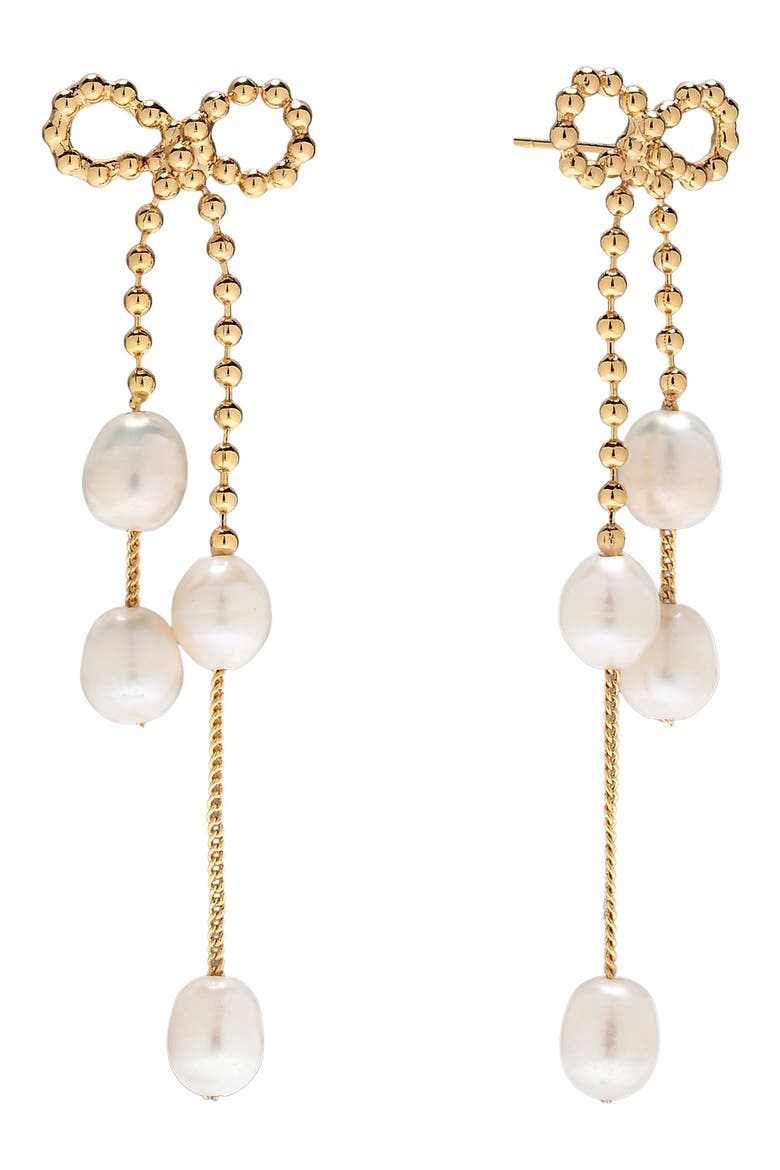 Melina Freshwater Pearl Bow Drop Earrings, Main, color, GOLD
