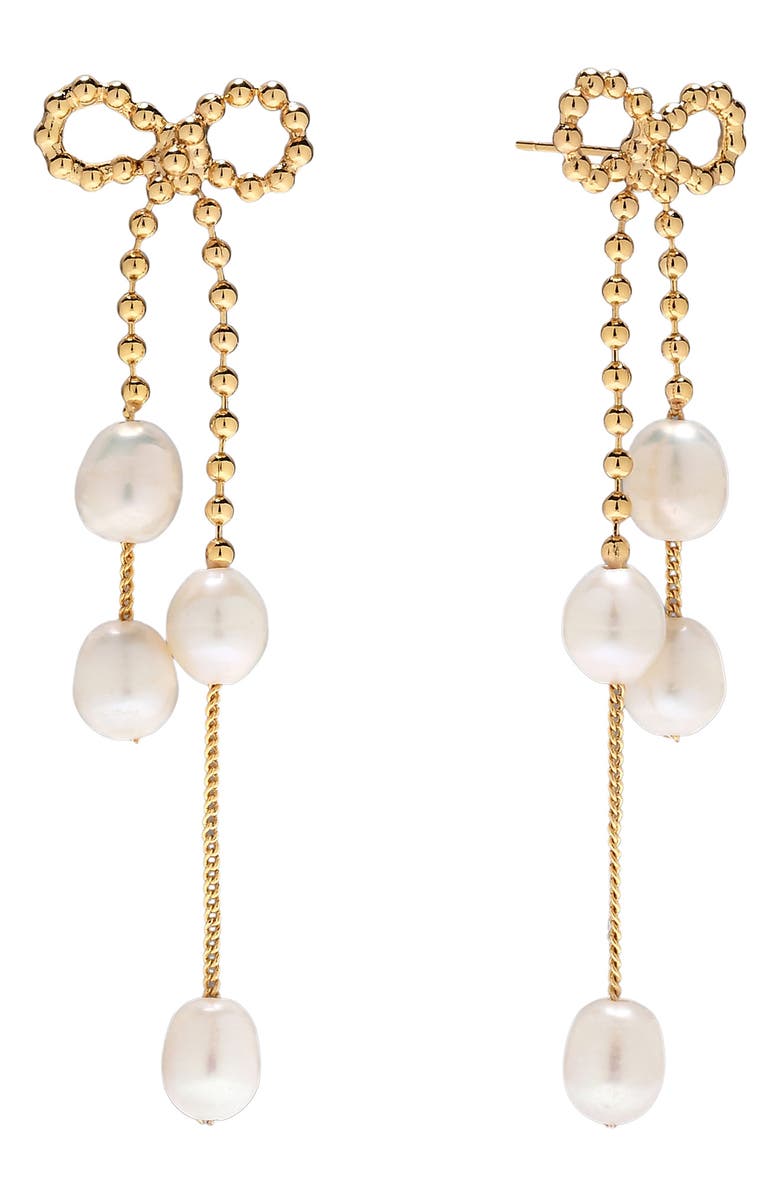 EYE CANDY LOS ANGELES Melina Freshwater Pearl Bow Drop Earrings, Main, color, Gold