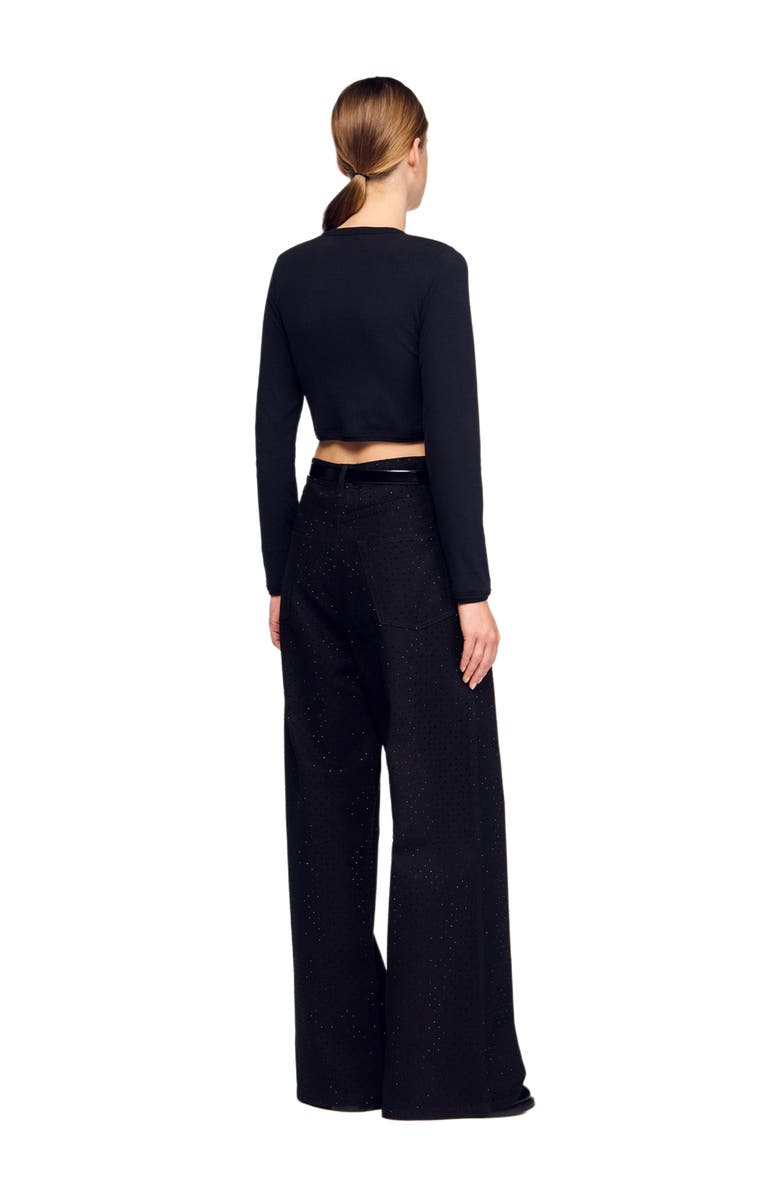 SANDRO Cropped embroidered T-shirt, Alternate, color, Black