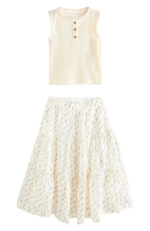 Next Kids' Rib Knit Tank & Floral Maxi Skirt Set In Neutral