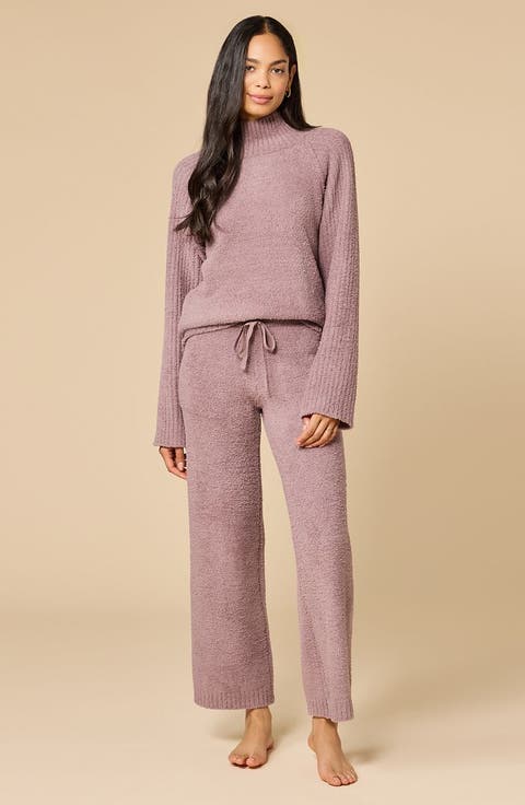 Solid Marshmallow Rib Mock Neck with Long Pant