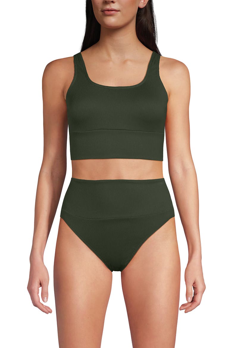 Tugless Tankini Top and High Waisted Bottom Swimsuit Set, Alternate, color, Rich Olive Green Ottoman