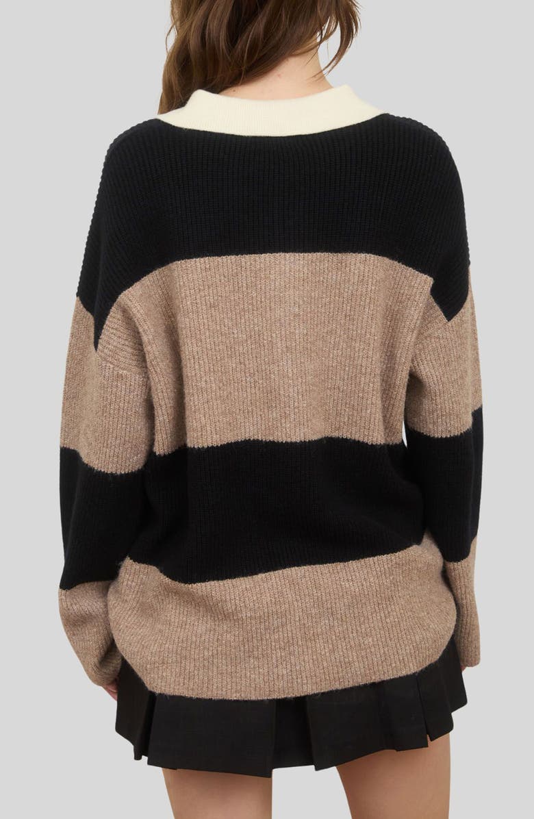 Blu Pepper Striped Polo Sweater, Alternate, color, Khaki